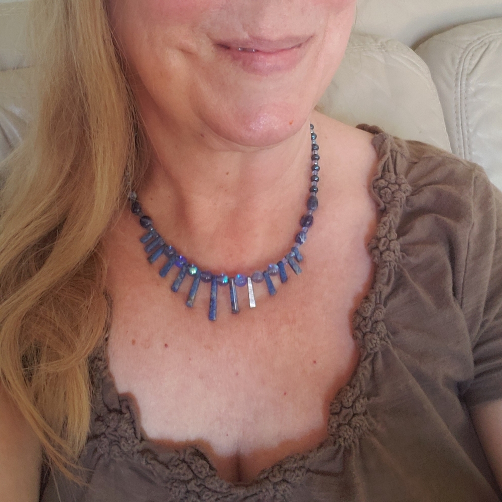 New Lapis Lazuli Necklace! Handmade Of Lapis Lazuli sticks and nuggets. GORGEOUS - Picture 4 of 5